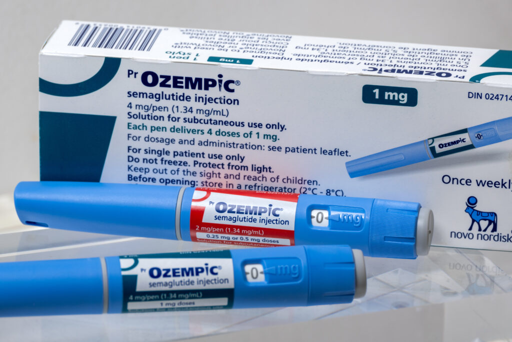 Montreal, CA - 16 November 2023: Ozempic semaglutide injection pens and box.